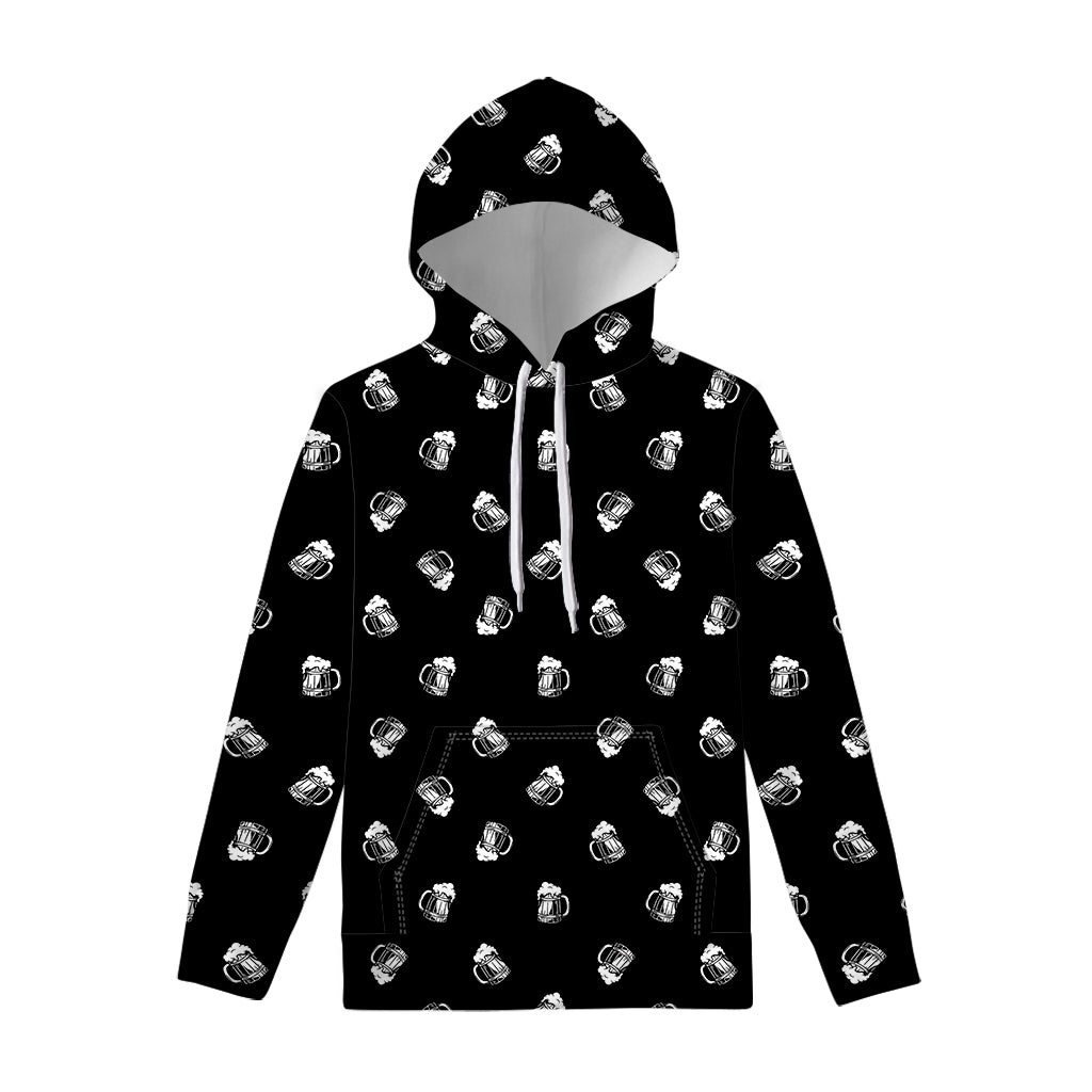 Black And White Beer Pattern Print Pullover Hoodie