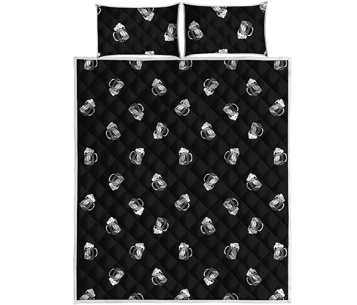 Black And White Beer Pattern Print Quilt Bed Set