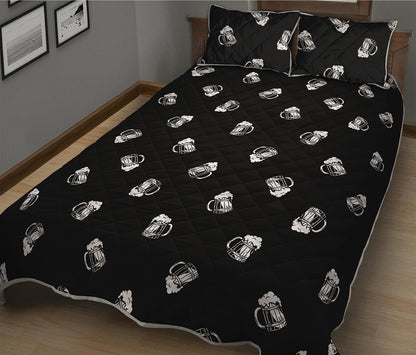 Black And White Beer Pattern Print Quilt Bed Set