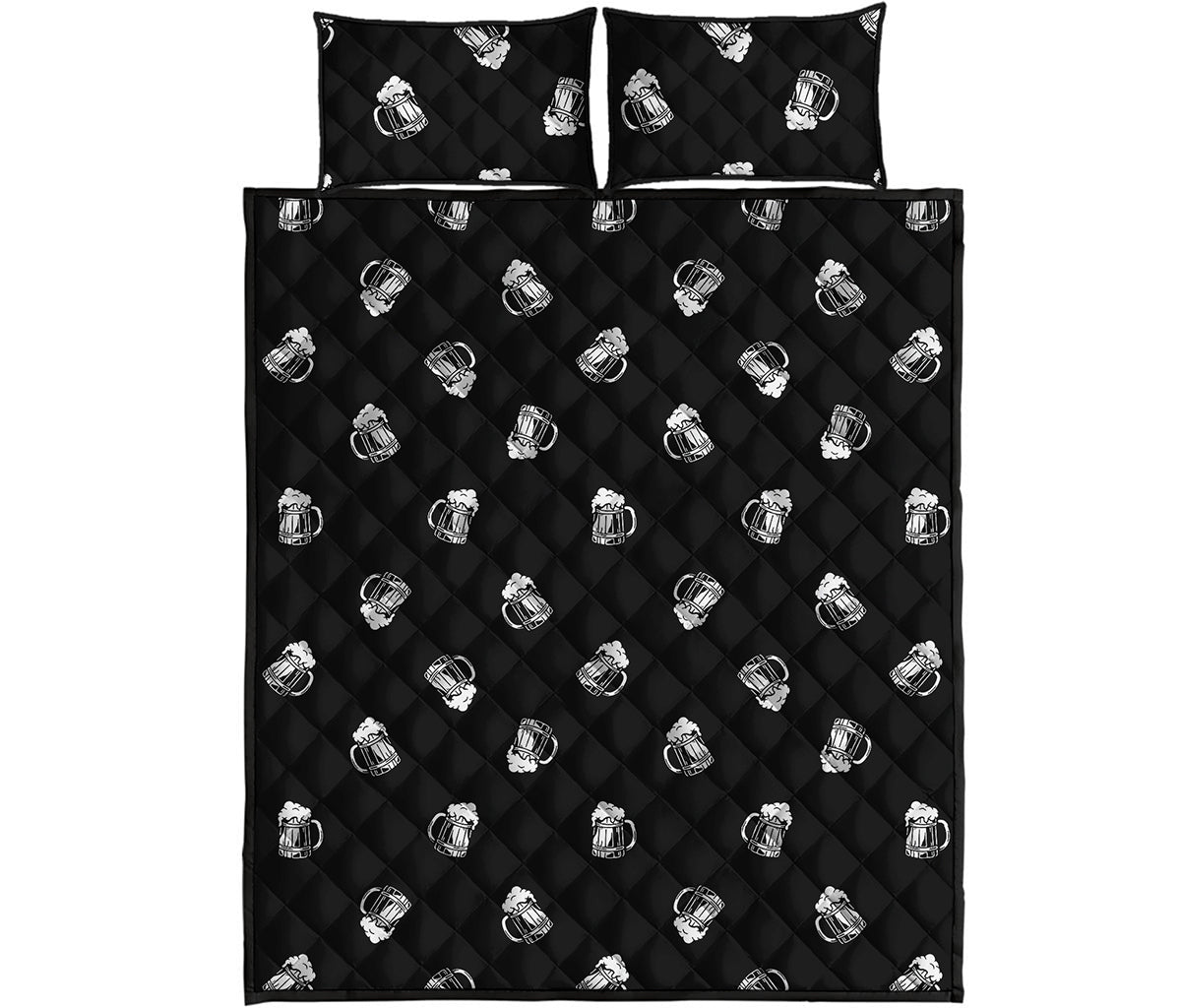 Black And White Beer Pattern Print Quilt Bed Set