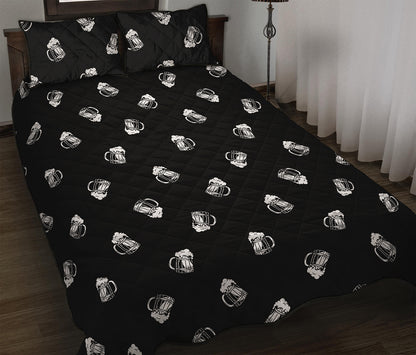 Black And White Beer Pattern Print Quilt Bed Set