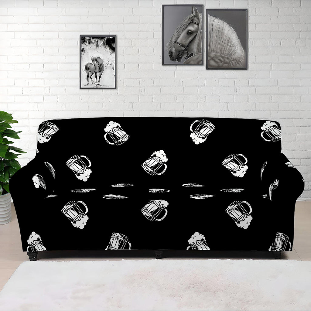 Black And White Beer Pattern Print Sofa Cover