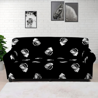 Black And White Beer Pattern Print Sofa Cover