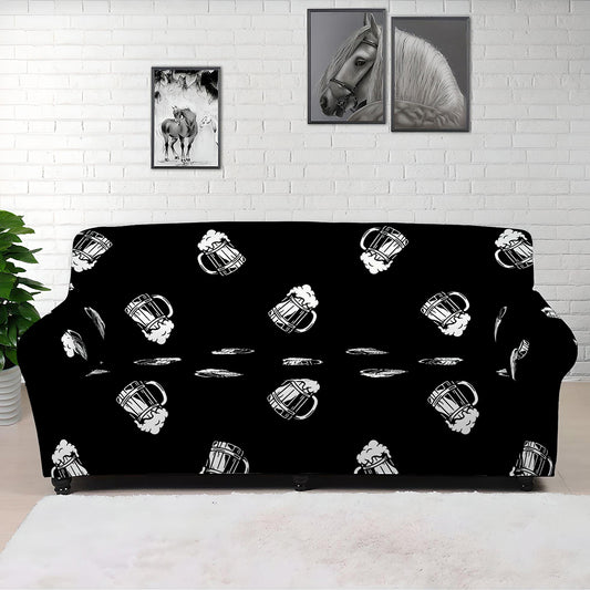 Black And White Beer Pattern Print Sofa Cover