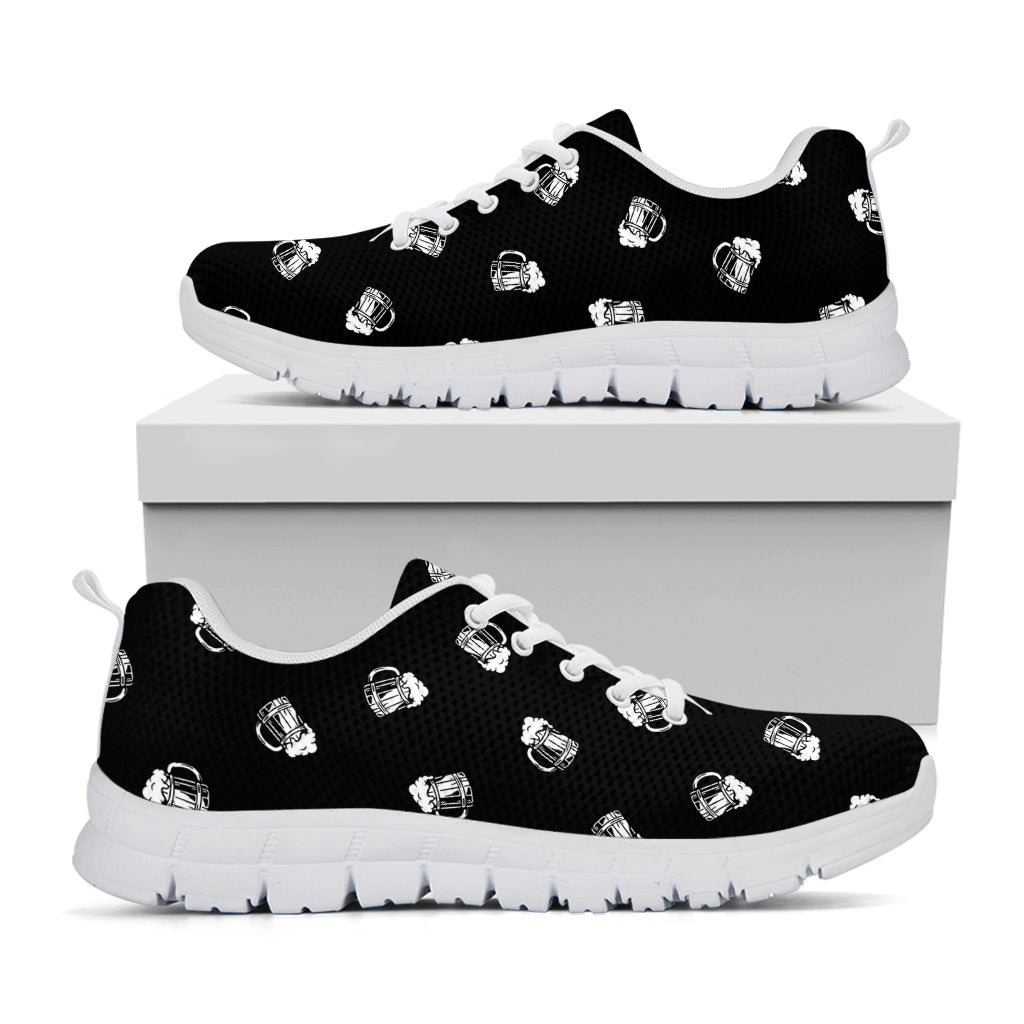Black And White Beer Pattern Print White Sneakers