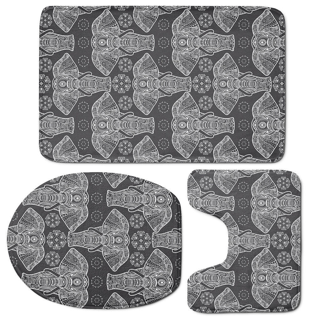 Black And White Boho Elephant Print 3 Piece Bath Mat Set