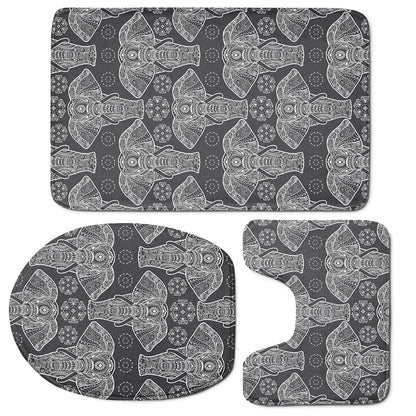 Black And White Boho Elephant Print 3 Piece Bath Mat Set