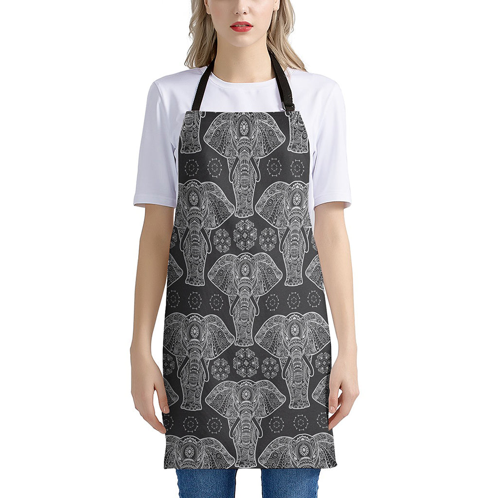 Black And White Boho Elephant Print Apron