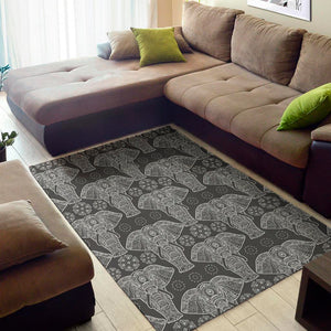 Black And White Boho Elephant Print Area Rug