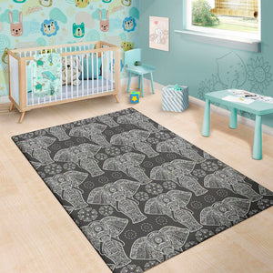 Black And White Boho Elephant Print Area Rug