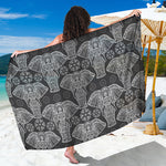 Black And White Boho Elephant Print Beach Sarong Wrap