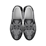 Black And White Boho Elephant Print Black Slip On Shoes