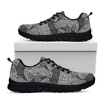 Black And White Boho Elephant Print Black Sneakers