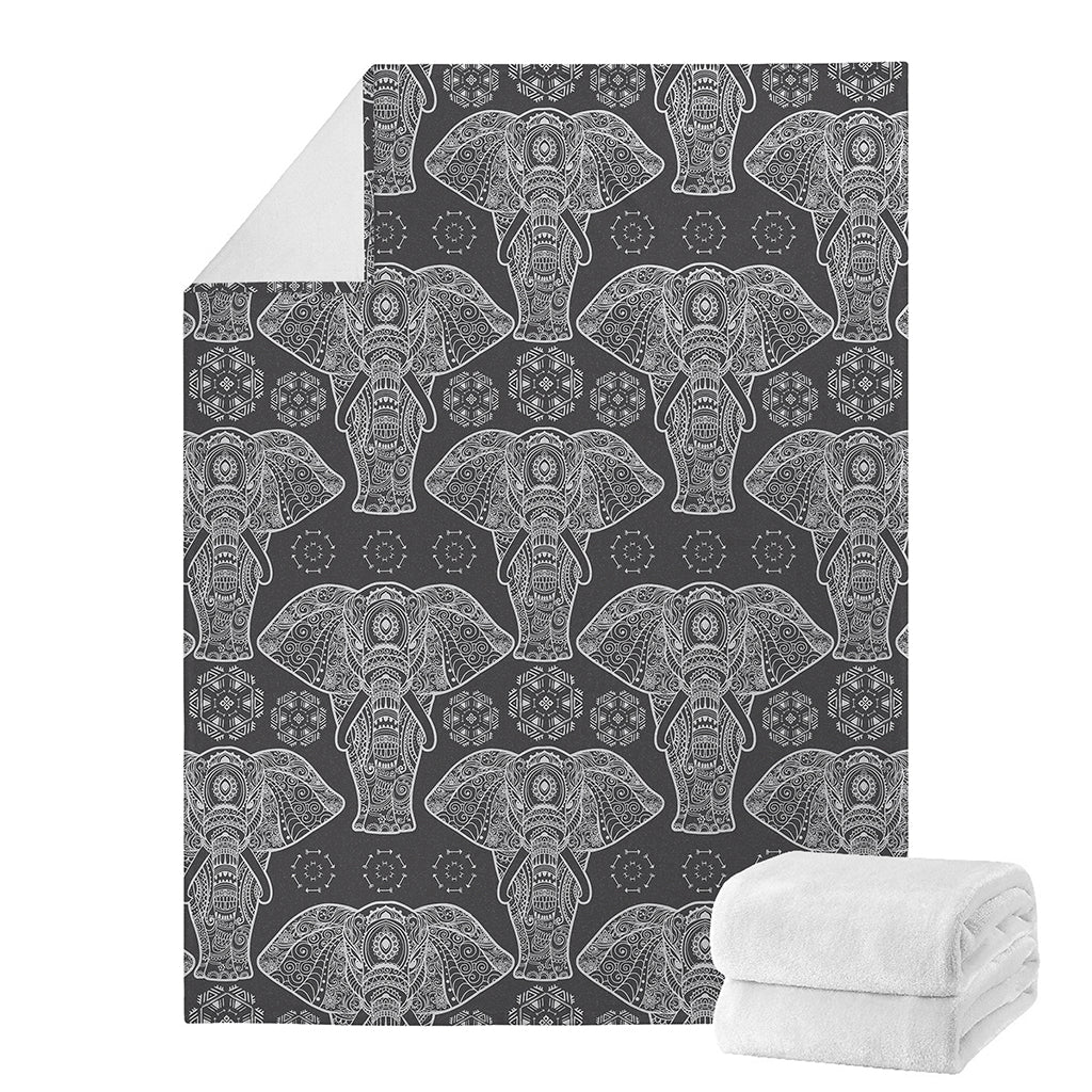 Black And White Boho Elephant Print Blanket