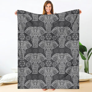 Black And White Boho Elephant Print Blanket