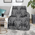 Black And White Boho Elephant Print Blanket