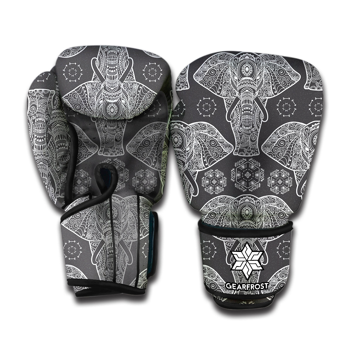 Black And White Boho Elephant Print Boxing Gloves