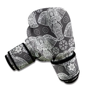 Black And White Boho Elephant Print Boxing Gloves