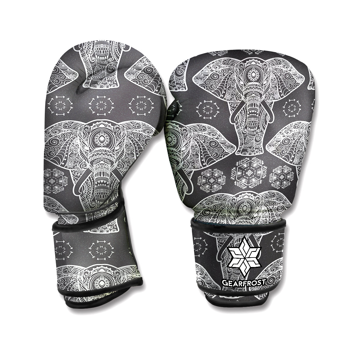 Black And White Boho Elephant Print Boxing Gloves