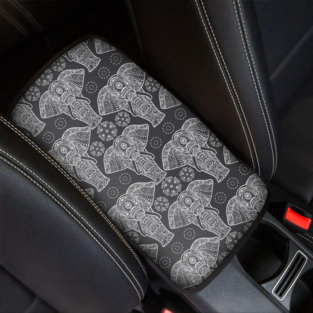 Black And White Boho Elephant Print Car Center Console Cover