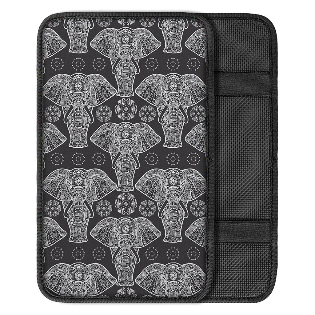 Black And White Boho Elephant Print Car Center Console Cover