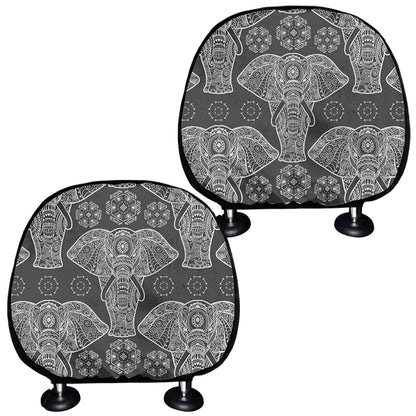 Black And White Boho Elephant Print Car Headrest Covers