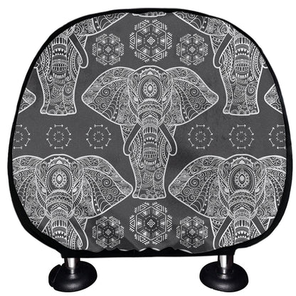 Black And White Boho Elephant Print Car Headrest Covers