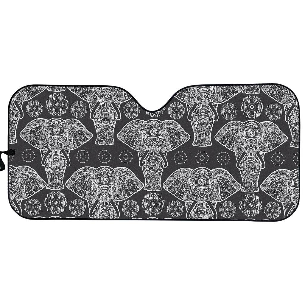 Black And White Boho Elephant Print Car Sun Shade