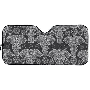 Black And White Boho Elephant Print Car Sun Shade