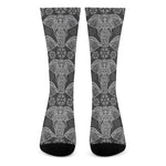 Black And White Boho Elephant Print Crew Socks