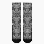 Black And White Boho Elephant Print Crew Socks