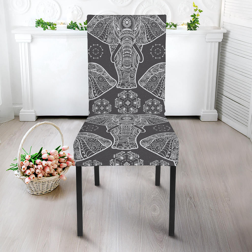 Black And White Boho Elephant Print Dining Chair Slipcover