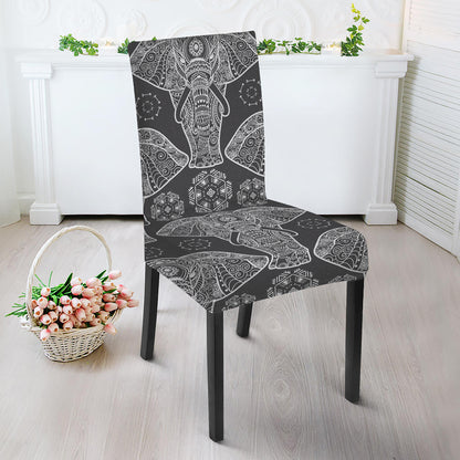 Black And White Boho Elephant Print Dining Chair Slipcover