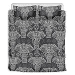 Black And White Boho Elephant Print Duvet Cover Bedding Set