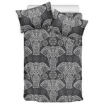 Black And White Boho Elephant Print Duvet Cover Bedding Set