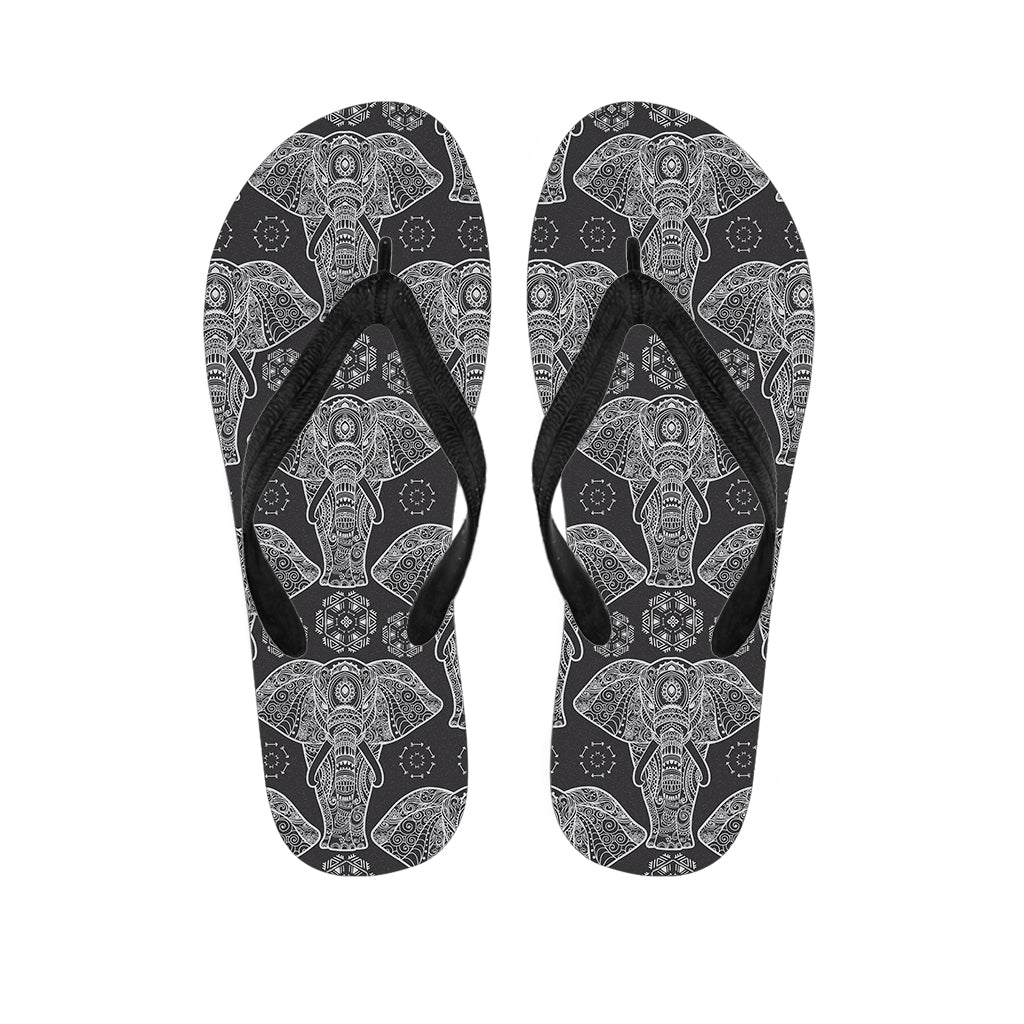 Black And White Boho Elephant Print Flip Flops