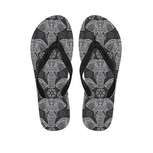 Black And White Boho Elephant Print Flip Flops