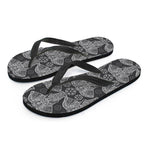 Black And White Boho Elephant Print Flip Flops