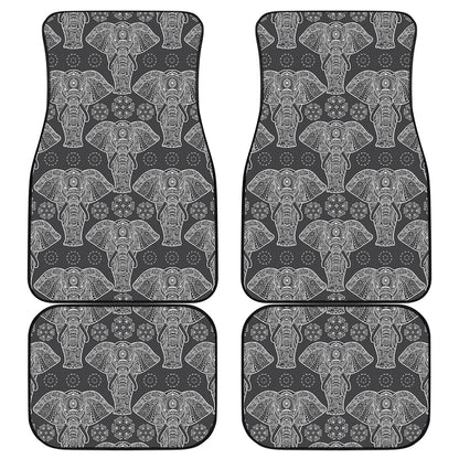 Black And White Boho Elephant Print Front and Back Car Floor Mats