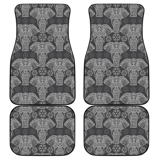 Black And White Boho Elephant Print Front and Back Car Floor Mats