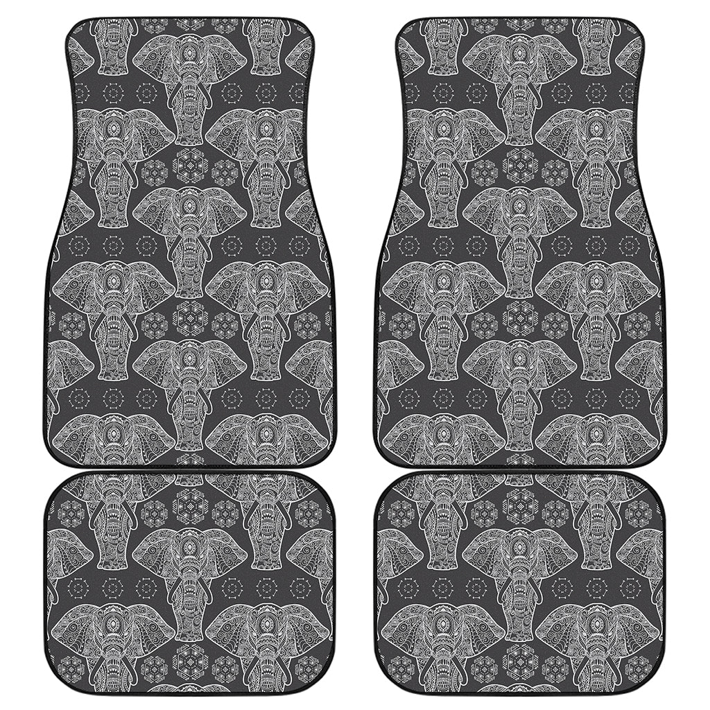 Black And White Boho Elephant Print Front and Back Car Floor Mats