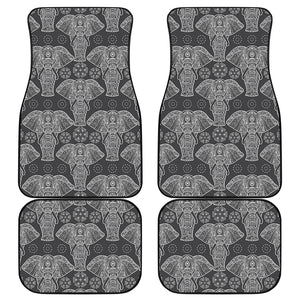 Black And White Boho Elephant Print Front and Back Car Floor Mats