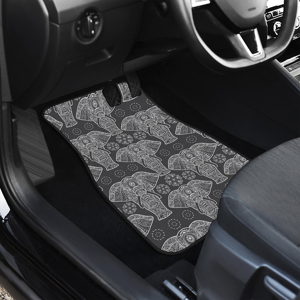 Black And White Boho Elephant Print Front and Back Car Floor Mats