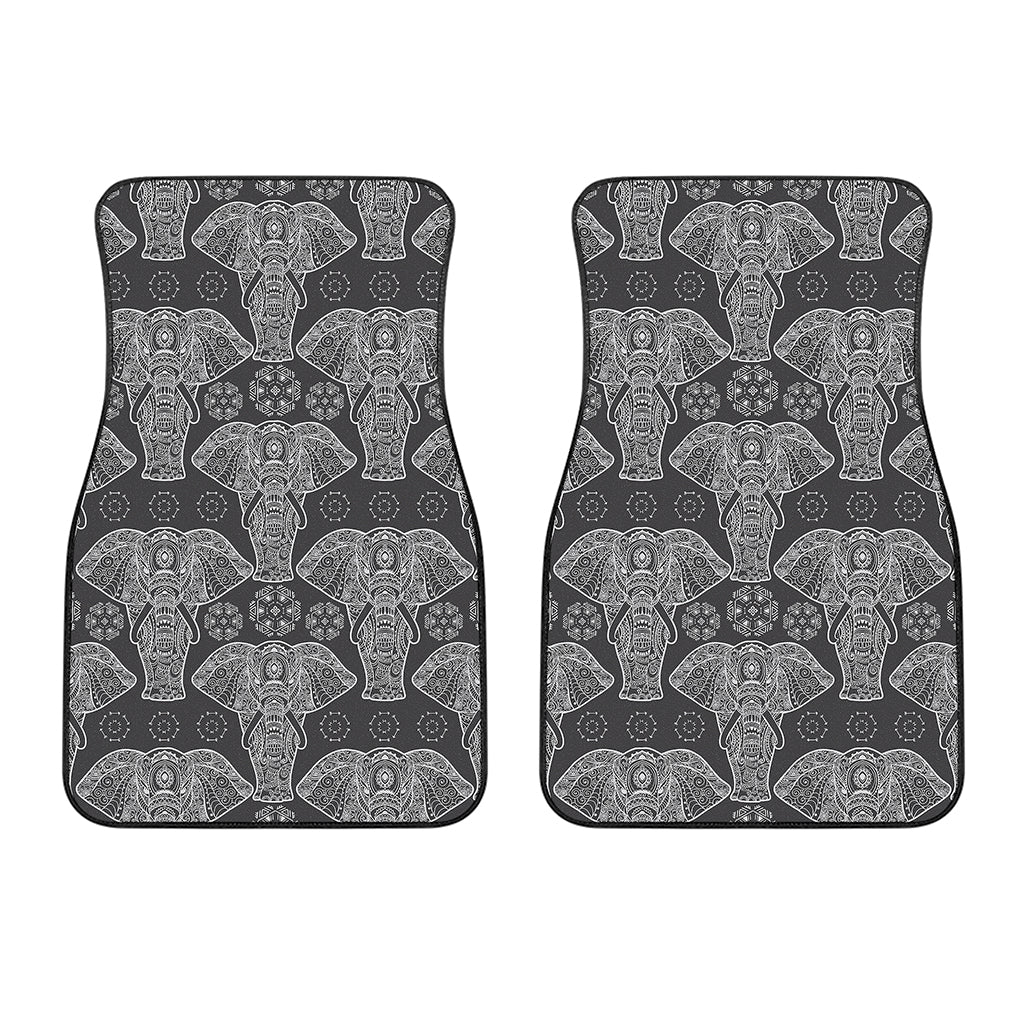 Black And White Boho Elephant Print Front Car Floor Mats