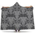Black And White Boho Elephant Print Hooded Blanket