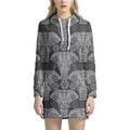Black And White Boho Elephant Print Pullover Hoodie Dress