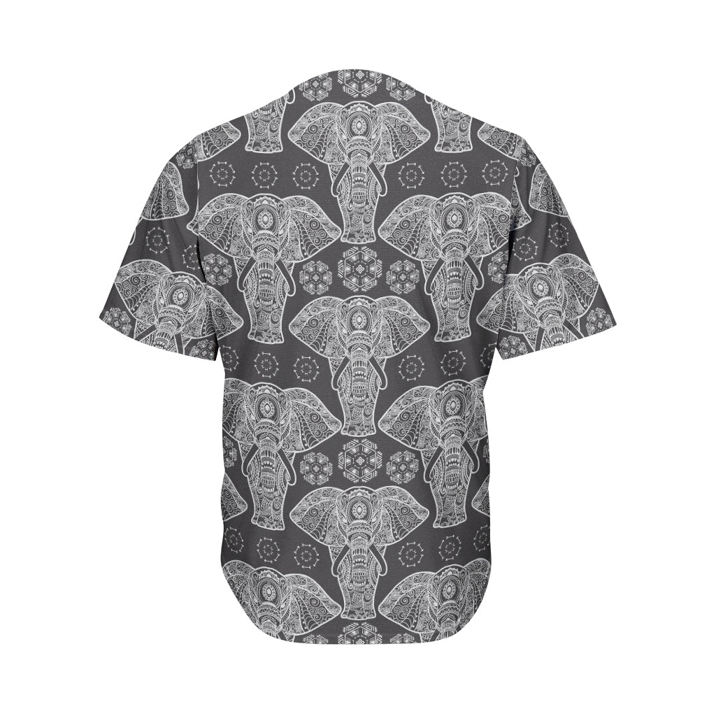 Black And White Boho Elephant Print Men's Baseball Jersey