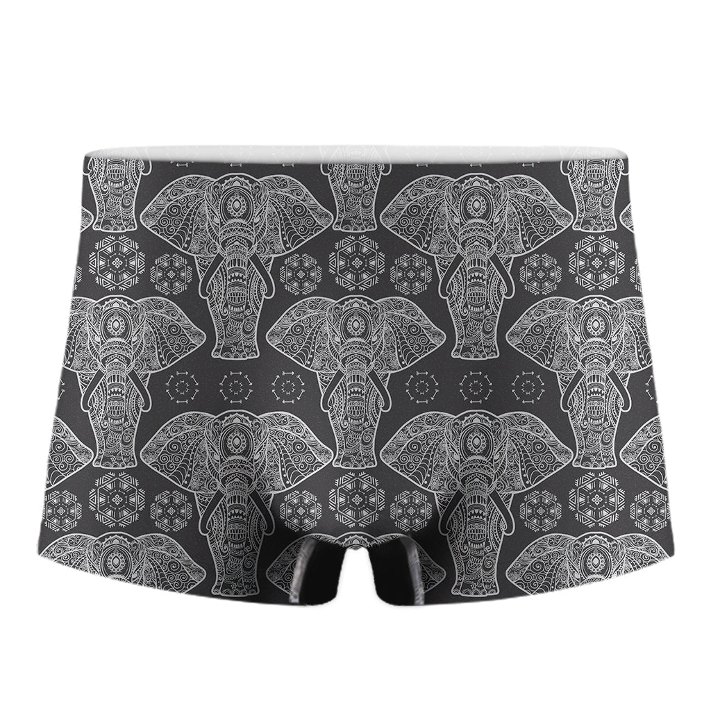 Black And White Boho Elephant Print Men's Boxer Briefs