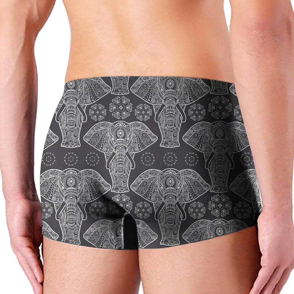 Black And White Boho Elephant Print Men's Boxer Briefs