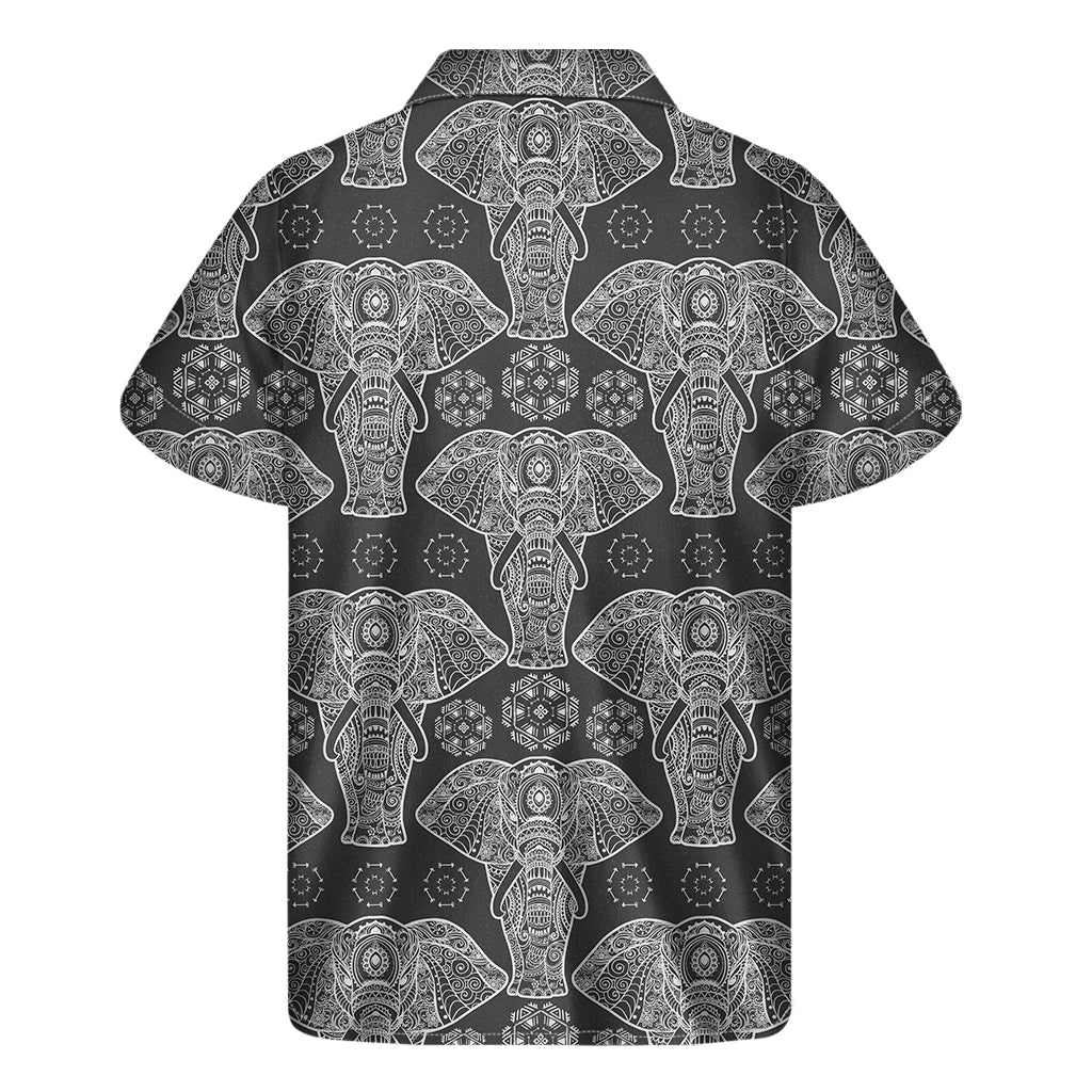 Black And White Boho Elephant Print Men's Short Sleeve Shirt